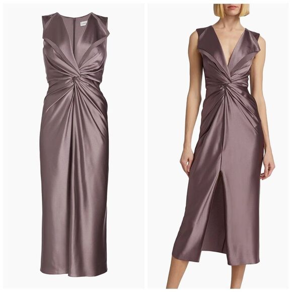 NWT Prabal Gurung Womens Lily Twist Front Sleeveless Midi Dress Mink Size 8 - Picture 1 of 11